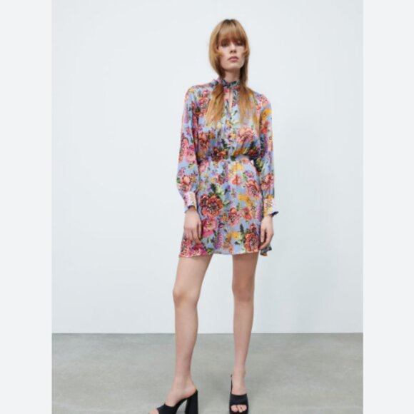 Zara Floral Print Multicoloured Dress - S - Picture 1 of 8